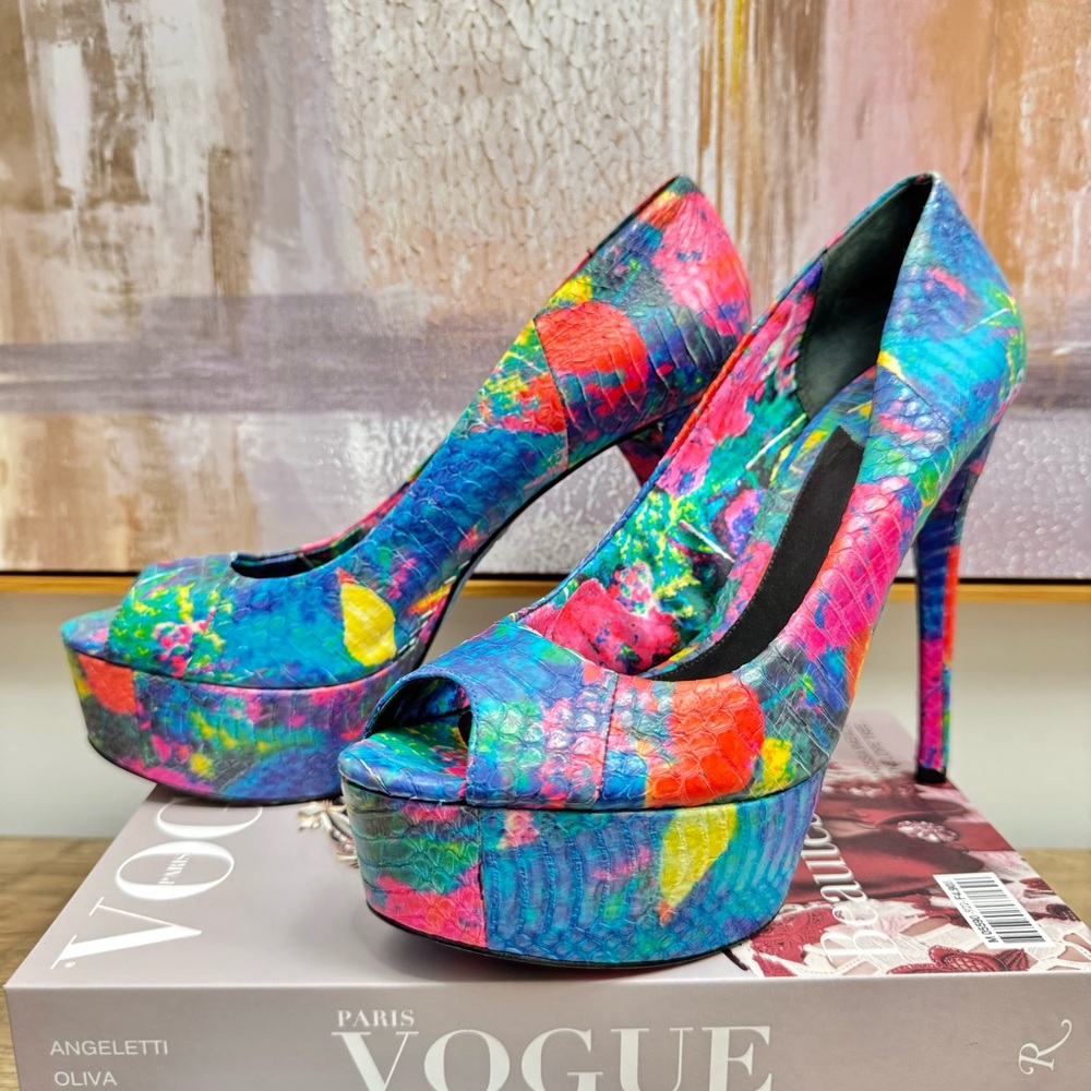 Brian Atwood Multicolor Peep-Toe Platform Pumps - Size 8.5